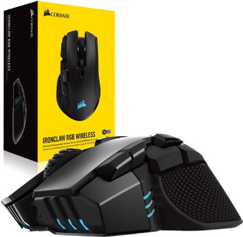 Corsair IRONCLAW RGB Wireless, Rechargeable Gaming Mouse with SLISPSTREAM Wireless Technology, Black, Backlit RGB LED, 18000 DPI, Optical... (CH-9317011-NA)