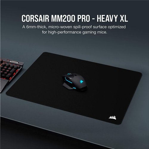 Corsair MM200 PRO Premium Spill-Proof Cloth Gaming Mouse Pad - Heavy XL - Black, XL Size: Game on a 450mm x 400mm (36.6" x 15.8") surface optimized (CH-9412660-WW)