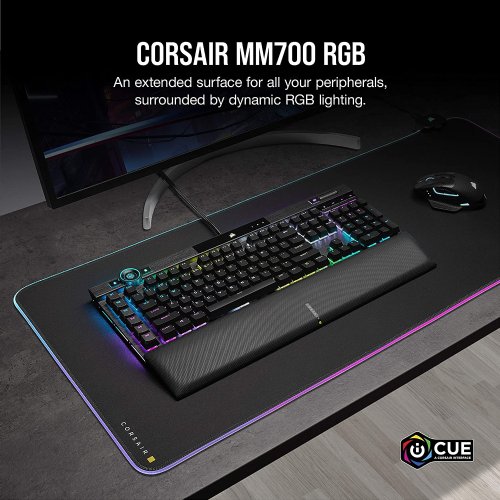 Corsair MM700 RGB Extended Cloth Gaming Mouse Pad (Dynamic 360° Three-Zone RGB Lighting, Expansive 930 mm x 400 mm Surface, Two Port USB Hub, 4 mm-Thick...