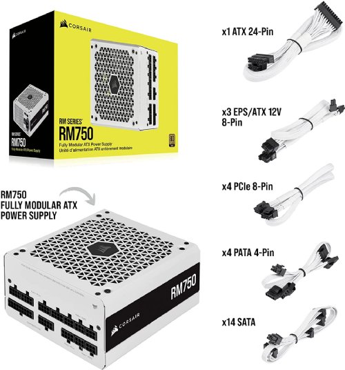 Corsair RM Series RM750, 750 Watt, 80 PLUS GOLD Certified, Fully Modular Power Supply, Industrial-grade, 105°C-rated capacitors, Triple EPS12V connectors for full compatibility..