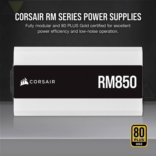 Corsair RM Series White, RM850, 850 Watt, 80 PLUS GOLD Certified, Fully Modular Power Supply, Industrial-grade, 105°C-rated capacitors , Zero RPM fan mode for near-silent...