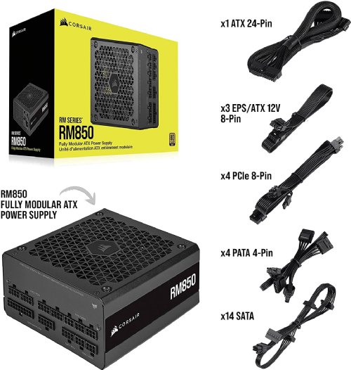 Corsair RM Series White, RM850, 850 Watt, 80 PLUS GOLD Certified, Fully Modular Power Supply, Industrial-grade, 105°C-rated capacitors , Zero RPM fan mode for near-silent...