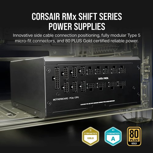 Corsair RM1000x Shift Fully Modular ATX Power Supply, Modular Side Interface, ATX 3.0 & PCIe 5.0 Compliant, Zero RPM Fan Mod, 105°C-Rated Capacitors, 80 Plus Gold Efficiency - Black...