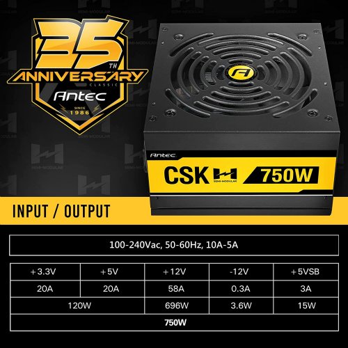 Antec Cuprum Strike Series CSK650 Bronze, 80 PLUS Bronze Certified, 650W Semi-Modular with The CircuitShield Suite of Industrial-grade Protections, 120 mm Silent Fan, ATX 12V 2.31...