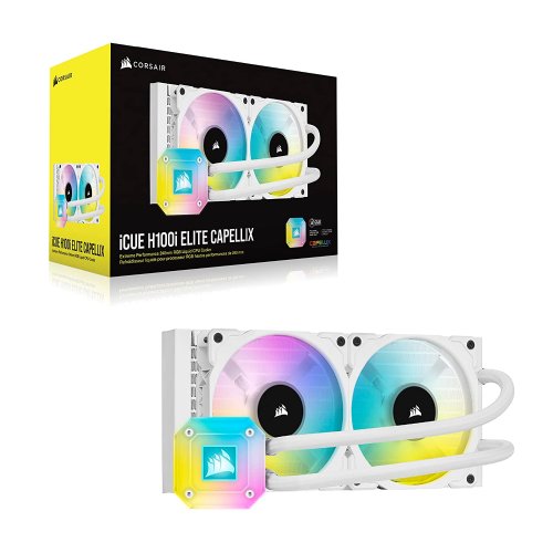 Corsair iCUE H100i Elite Capellix, White, 240mm Radiator, Liquid CPU Cooler, White, LGA 1700 Compatible, iCUE Commander CORE Smart RGB Controller,...(CW-9060050-WW)