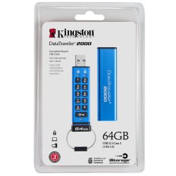 Kingston 64GB Keypad USB 3.0 DT2000, 256bit AES Hardware Encrypted (DT2000/64GB) ...