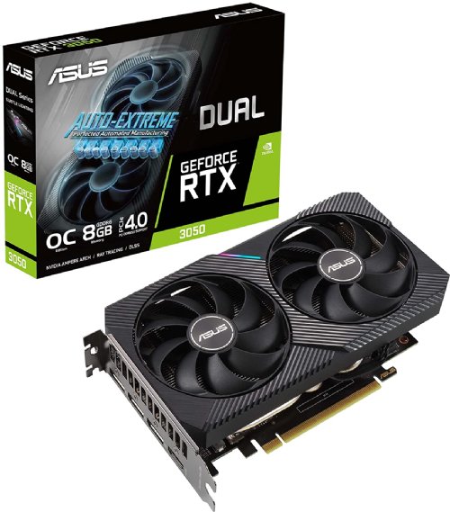 ASUS Dual NVIDIA GeForce RTX 3050 OC Edition Gaming Graphics Card - PCIe 4.0, 8GB GDDR6 Memory, HDMI 2.1, DisplayPort 1.4a, 2-slot Design, Axial-tech Fan Design...