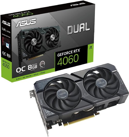 Asus Dual Geforce RTX 4060 OC Edition 8GB GDDR6 (PCIe 4.0, 8GB GDDR6, DLSS 3, HDMI 2.1a, Displayport 1.4a, 2.5-Slot Design, Axial-Tech Fan Design, 0dB Tech...