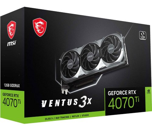 MSI GeForce RTX 4070 Ti Ventus 3X Graphics Card, Ada Lovelace Architecture, Boostable up to 2625 MHz, 7680 CUDA Cores, 7680 x 4320 @ 60 Hz Max Resolution, Triple TORX 4.0 Fans....