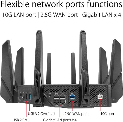 ASUS ROG Rapture GT-AX11000 Pro Tri-Band WiFi 6 Extendable Gaming Router, 10G & 2.5G Ports, ASUS RangeBoost Plus, Triple-Level Game Acceleration, Free Network Security...