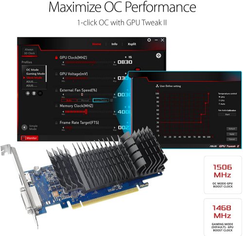 ASUS VGA GT1030-2G-CSM 2GB GDDR5, NVIDIA GeForce GT 1030, PCI Express 3.0, GPU boost clock:OpenGL4.5, OC mode:1506MHZ, Gaming mode:1468MHZ...