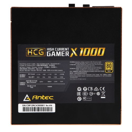 Antec High Current Gamer Extreme Series HCG1000 Extreme 1000W 80 Plus Gold ATX12V v2.4 Power Supply,  99%+12V – Output for maximum CPU & GPU support... (HCG1000 EXTREME)