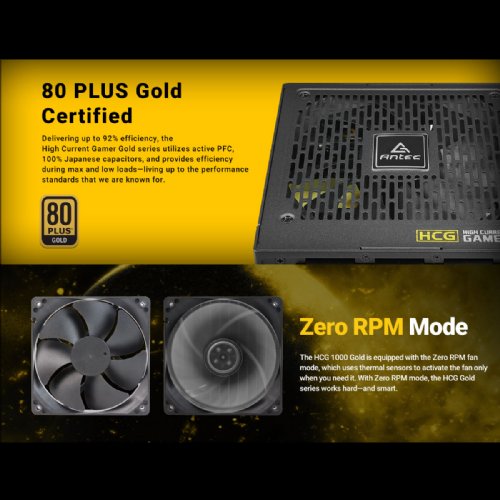 Antec High Current Gamer Series HCG1000 Gold, 1000W Fully Modular, Full-Bridge LLC and DC to DC Converter Design, Full Japanese Caps, Zero RPM Manager...