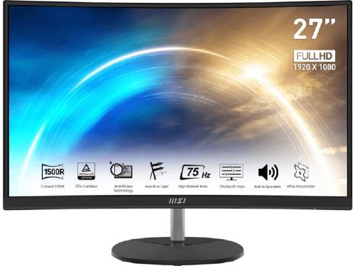 MSI Pro MP271CA 27" Curved VA Panel, 1920 X 1080 (FHD) Monitor, Non Glare with Narrow Bezel, 16:9, 250CD / M2, 1MS (MPRT) / 5MS (GTG), HDMI, Displayport, 24 Months, Matte Black...