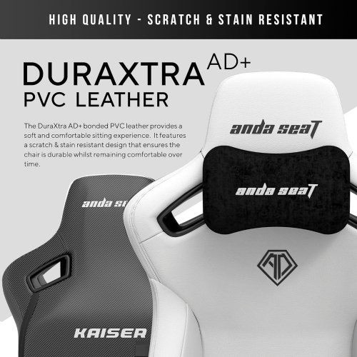 Anda Seat Kaiser 3 XL Gaming Chair, DuraXtra bonded PVC leather provides a really soft and comfortable sitting experience with scratch and stain resistance, Re-Dense Moulded Foam...