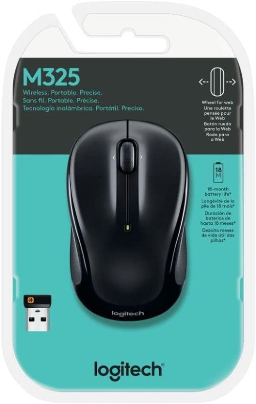 Logitech M325 Wireless Mouse, 2.4 GHz with USB Unifying Receiver, 1000 DPI Optical Tracking, 18-Month Life Battery, PC / Mac / Laptop...(Black)