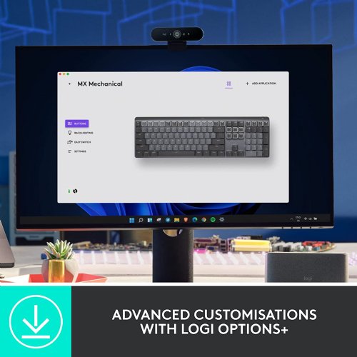 Logitech MX Mechanical Wireless Illuminated Performance Keyboard, Clicky Switches, Backlit Keys, Bluetooth, USB-C, macOS, Windows, Linux, iOS, Android, Met...
