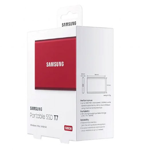 Samsung USB 3.2 Gen. 2 T7 500GB Portable SSD-Red (MU-PC500R/AM) ...