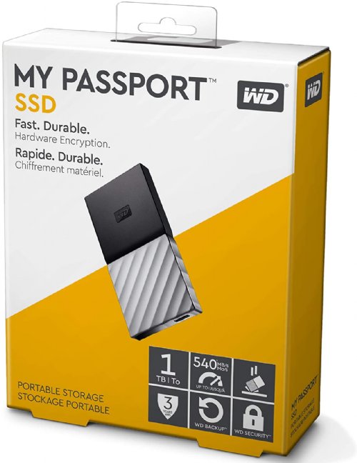 Western Digital My Passport SSD, 1TB, Silver, USB 3.0, Black and Gray,  (WDBKVX0010PSL-WESN) ...
