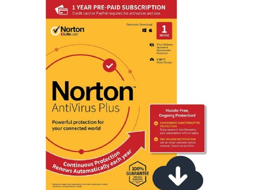 Norton AntiVirus Plus is ideal for 1 PC or Mac providing real-time threat protection, 1 year Subscription ( 21398637)
