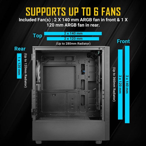 Antec NX410 ATX Mid-Tower Case, Tempered Glass Side Panel, Full Side View, Pre-Installed 2 x 140mm in Front & 1 x 120 mm ARGB Fans in Rear, Black 
