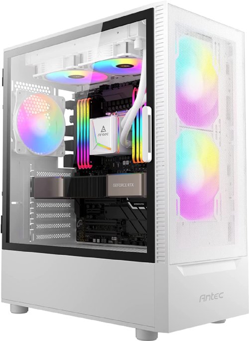 Antec NX Series NX410 W, Mid-Tower ATX Gaming Case, 2 x 140 mm ARGB fan in front & 1 x 120 mm ARGB fan in rear Included,Tempered Glass Side Panel, 360 mm Radiator Support