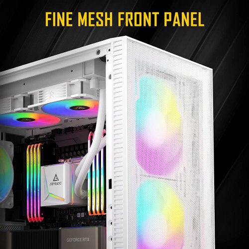Antec NX410 ATX Mid-Tower Case, Tempered Glass Side Panel, Full Side View, Pre-Installed 2 x 140mm in Front & 1 x 120 mm ARGB Fans in Rear, White...