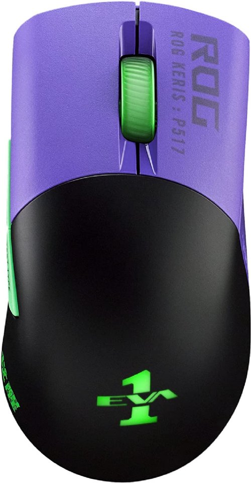 ASUS ROG Keris Wireless EVA Edition Gaming Mouse, Tri-mode connectivity (2.4GHz RF, Bluetooth, Wired), 16000 DPI sensor, 7 programmable buttons, PBT, hot-s...