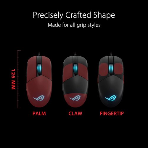 ASUS ROG Strix Impact III Gaming Mouse, Semi-Ambidextrous, Wired, Lightweight, 12000 DPI Sensor, 5 programmable Buttons, Replaceable switches, Paracord Cable...