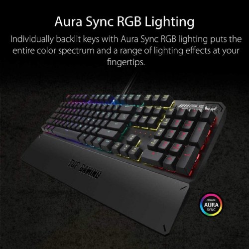 ASUS TUF Gaming K3 RGB mechanical keyboard (N-key rollover, combination media keys, USB 2.0 passthrough, aluminum-alloy top cover, wrist rest, eight programmabl...