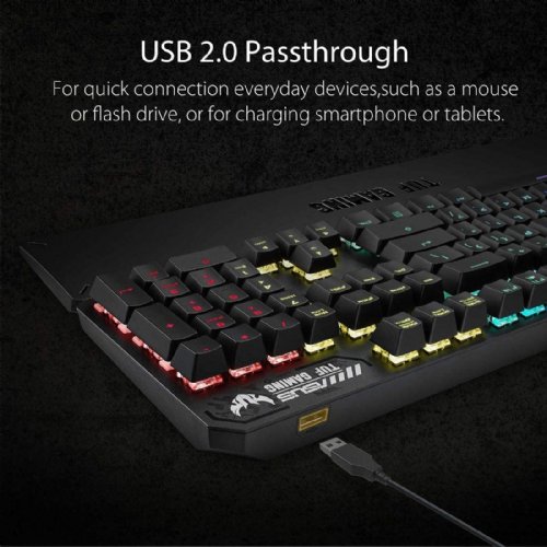 ASUS TUF Gaming K3 RGB mechanical keyboard (N-key rollover, combination media keys, USB 2.0 passthrough, aluminum-alloy top cover, wrist rest, eight programmabl...