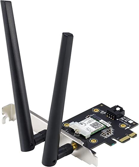 ASUS PCE-AX3000 WiFi 6 (802.11ax) Adapter with 2 external antennas. Supporting 160MHz for total data rate up to 3000Mbps, Bluetooth 5.0, WPA3 network securit...