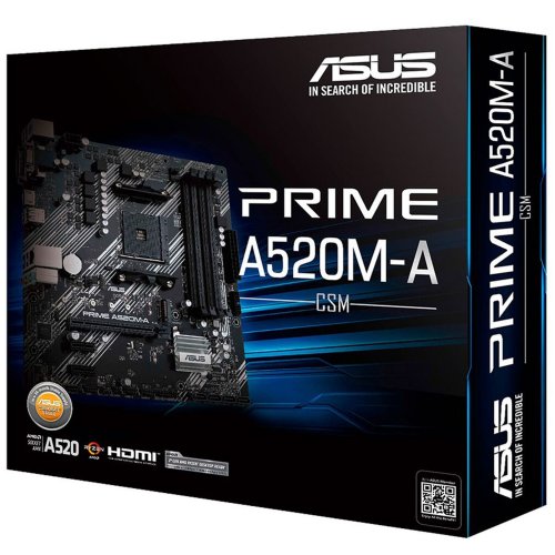 ASUS PRIME A520M-A/CSM AMD AM4 (3rd Gen Ryzen) microATX commercial motherboard (ECC memory, M.2 support, 1Gb Ethernet, TPM header, HDMI 2.1/DVI/D-Sub, 4K@60HZ, U...