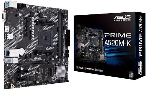 ASUS PRIME A520M-K AMD AM4 (3rd Gen Ryzen) Micro-ATX motherboard (ECC memory, M.2 support, 1Gb Ethernet, TPM header, USB 3.2 Gen 1 Type-A, HDMI 2.1 4K@60Hz, D-Su...