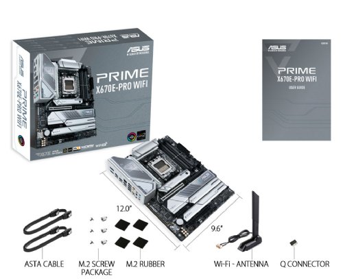 ASUS Prime X670E-PRO WIFI 6E Socket AM5 (LGA 1718) Ryzen 7000 ATX motherboard (PCIe 5.0, DDR5, 14+2 teamed power stages, 4x M.2 slots, USB 3.2 Gen 2x2 Type...