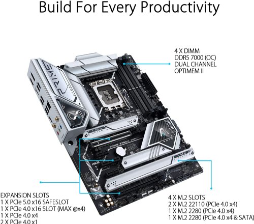 ASUS Prime Z790-A WiFi 6E LGA 1700(Intel13th&12th) ATX Motherboard, 16+1 DrMOS, PCIe 5.0,DDR5,,4X M.2 Slots, 2.5 Gb LAN, USB 3.2 Gen 2 Front Panel Type-C, Thunderbolt...