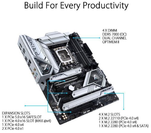 ASUS Prime Z790-A WiFi 6E LGA 1700(Intel13th&12th) ATX Motherboard, 16+1 DrMOS, PCIe 5.0,DDR5,,4X M.2 Slots, 2.5 Gb LAN, USB 3.2 Gen 2 Front Panel Type-C, Thunderbolt...