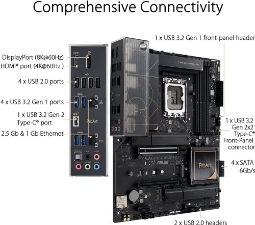 ASUS ProArt B760-Creator D4 Intel LGA 1700(13th and 12th Gen) ATX content creator motherboard, 12+1 power stages, DDR4, PCIe 5.0, three M.2 slots, 2.5 Gb & 1 Gb LAN, USB 3.2...