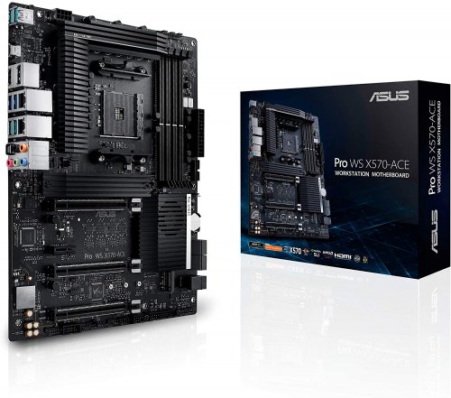ASUS AMD AM4 PRO WS X570-ACE ATX workstation motherboard with 3 PCIe 4.0 x16, Dual Realtek and Intel Gigabit LAN, DDR4 ECC memory support, dual M.2, U.2, a...