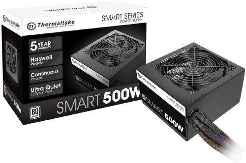 Thermaltake Smart Series 500W SLI/CrossFire Ready Continuous Power ATX 12V V2.3 / EPS 12V 80 PLUS Certified 5 Year Warranty Active PFC Power Supply Haswell ...
