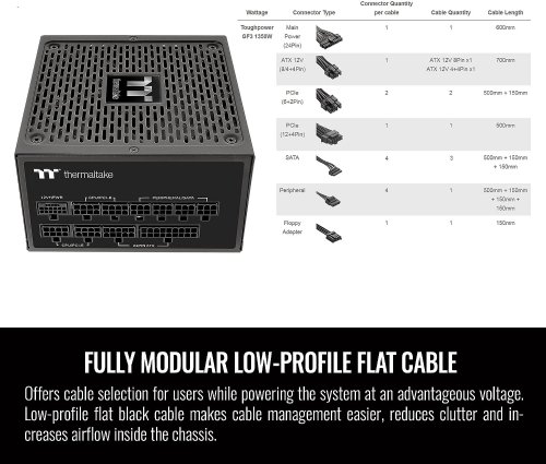 Thermaltake Toughpower GF3 1000W 80+ Gold Full Modular SLI/Crossfire Ready ATX 3.0 Standard Power Supply, PCIe Gen.5 12VHPWR Connector Included, Black...