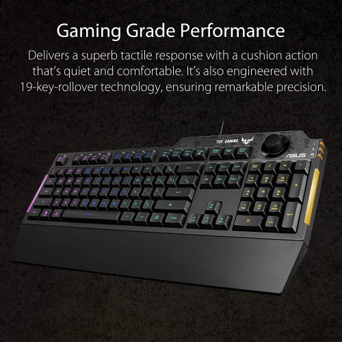 ASUS Membrane Gaming Keyboard for PC - TUF K1, Programmable, Onboard Memory, Dedicated Volume Knob, Aura Sync RGB & Side Lighting, Detachable Wrist Rest ...