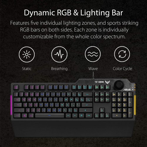 ASUS Membrane Gaming Keyboard for PC - TUF K1, Programmable, Onboard Memory, Dedicated Volume Knob, Aura Sync RGB & Side Lighting, Detachable Wrist Rest ...