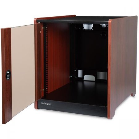Startech 12U Office Server Cabinet with Wood Finish and Casters, Stores up to 300lbs (136kg) of equipment, Flat-packed for easy shipping (RKWOODCAB12)