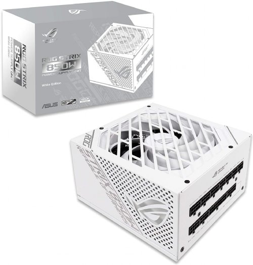 ASUS ROG STRIX 850W White Edition PSU, Power Supply (ROG heatsinks, Axial-tech fan design, dual ball fan bearings, 0dB technology, 80 PLUS Gold Certificati...