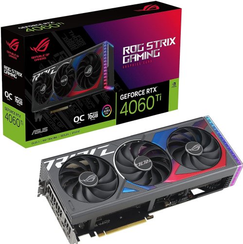 Asus ROG Strix Geforce RTX 4060 Ti OC Edition Gaming Graphics Card (PCIe 4.0, 16GB GDDR6, DLSS 3, HDMI 2.1a, Displayport 1.4a, Aura Sync), 3 Year Warranty...