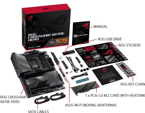 ASUS ROG Crosshair X670E Hero (WiFi 6E) Socket AM5 (LGA 1718) Ryzen 7000 Gaming Motherboard(18+2 Power Stages, PCIe 5.0, DDR5,5xM.2 Slots,Front-Panel USB 3.2 Gen 2x2...