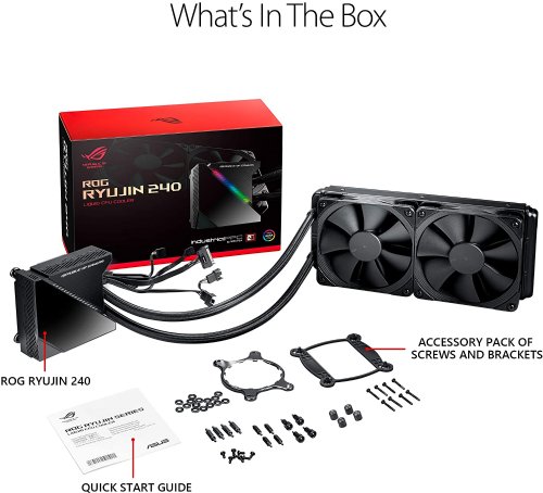 ASUS ROG Ryujin II 240 RGB all-in-one liquid CPU cooler 240mm Radiator, embedded pump fan and 2x Noctua iPPC 2000 PWM 120mm radiator fans, compatible with Intel LGA1700..