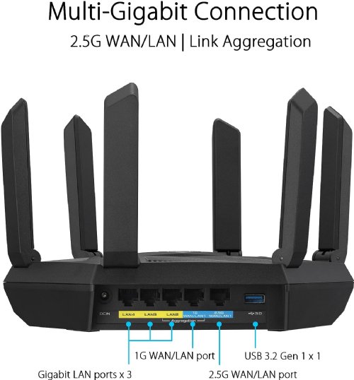 ASUS RT-AXE7800 Tri-band WiFi 6E Extendable Router, 6GHz Band, 2.5G Port, Subscription-free Network Security, Instant Guard, Advanced Parental Control, Built-in VPN...