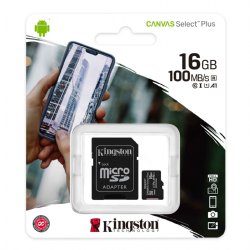 Kingston 16GB micSDHC Canvas Select Plus 100R A1 C10 Card + ADP (SDCS2/16GB) 